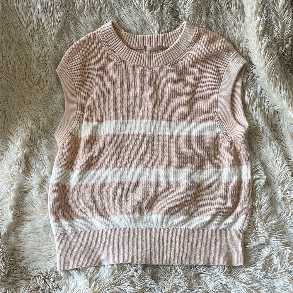 Everlane Blush and White Striped Sleeveless Sweater